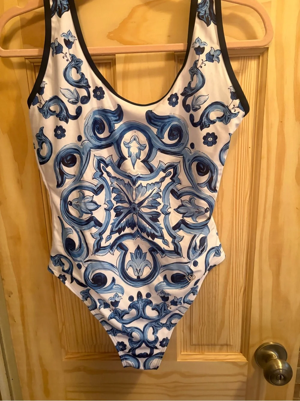 FASHION Blue & White Printed One-Piece Swimsuit